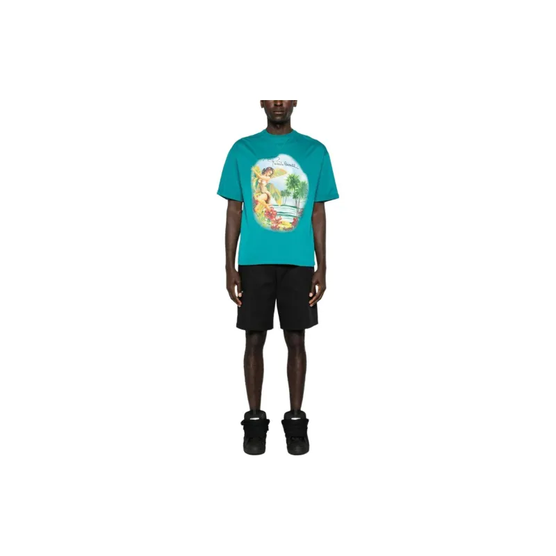 Roberto Cavalli SS24 Drop Shoulder Sleeve T-Shirt Men's Turquoise-1