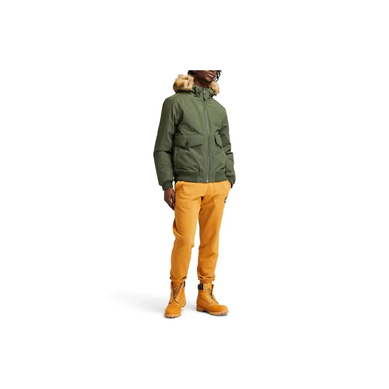 Timberland Solid Color Hooded Puffer Jacket Men's Green Suitcase-3