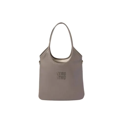 MIU MIU Cow Leather Tote Bag Shopping Bag Shoulder Bag Handbag Women's Mud Gray