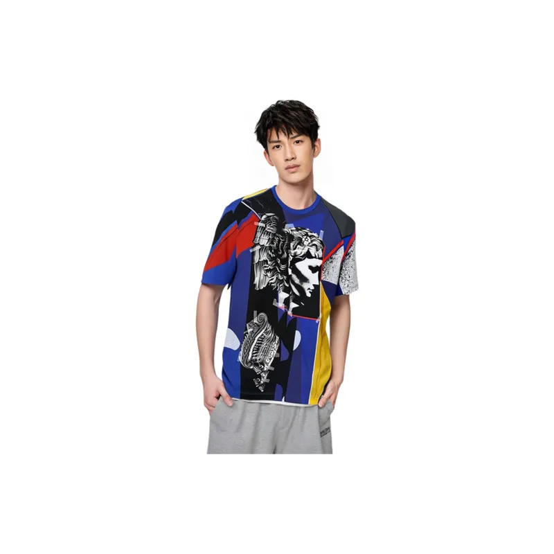 VERSACE Irregular Pattern Print Crew Neck T Shirt Royal Blue-7