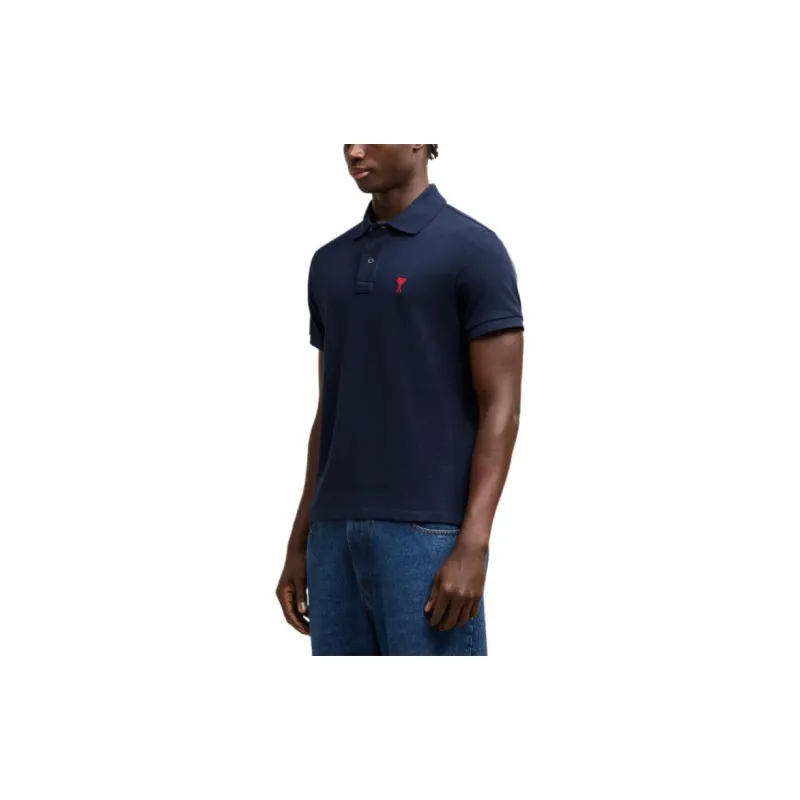 Ami Paris Ami De Coeur Logo Embroidered Polo Shirt-3