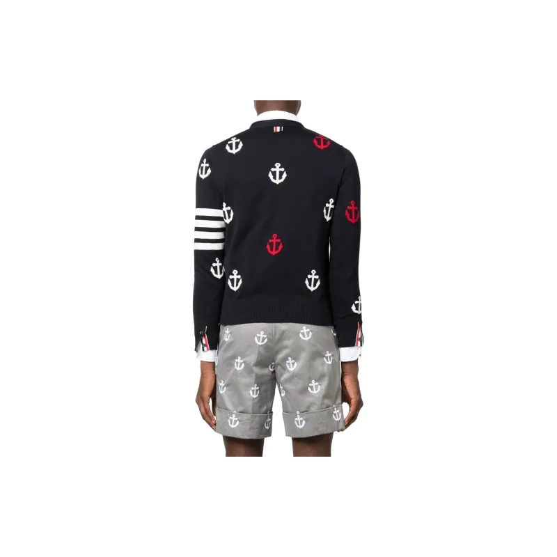 THOM BROWNE 4 Bar Anchor Intarsia Cardigan-2