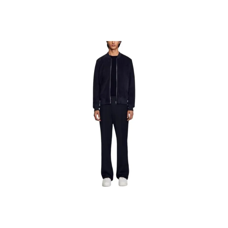 Sandro Suede Leather Jacket Jackets Coats Men's Black-1