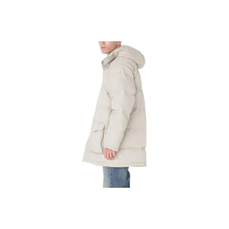Levis FW22 Solid Color Hooded Mid-Length Down Jacket Men's Ecru-6