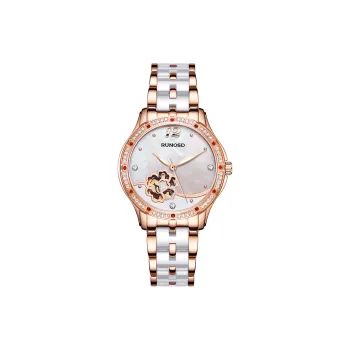 RUNOSD Mechanical Movement Ceramic Strap Watch Women's Watch White Dial