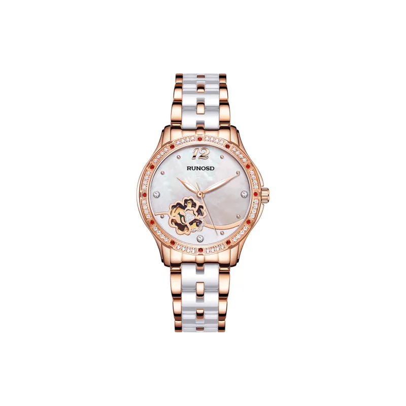RUNOSD Mechanical Movement Ceramic Strap Watch Women's Watch White Dial-0