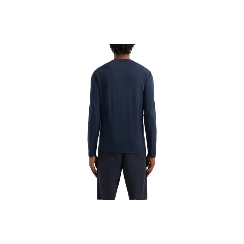 EMPORIO ARMANI EA7 Letter Logo Print Crew Neck Slim Fit Long Sleeved T Shirt Men's Navy Blue-2