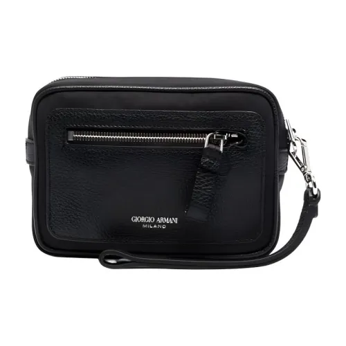 GIORGIO ARMANI Leather With Fabric Clutch Men's Black