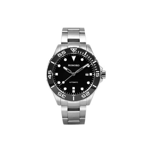 RUNOSD Automatic Mechanical Movement Stainless Steel Watchband Men's Watches Black Dial