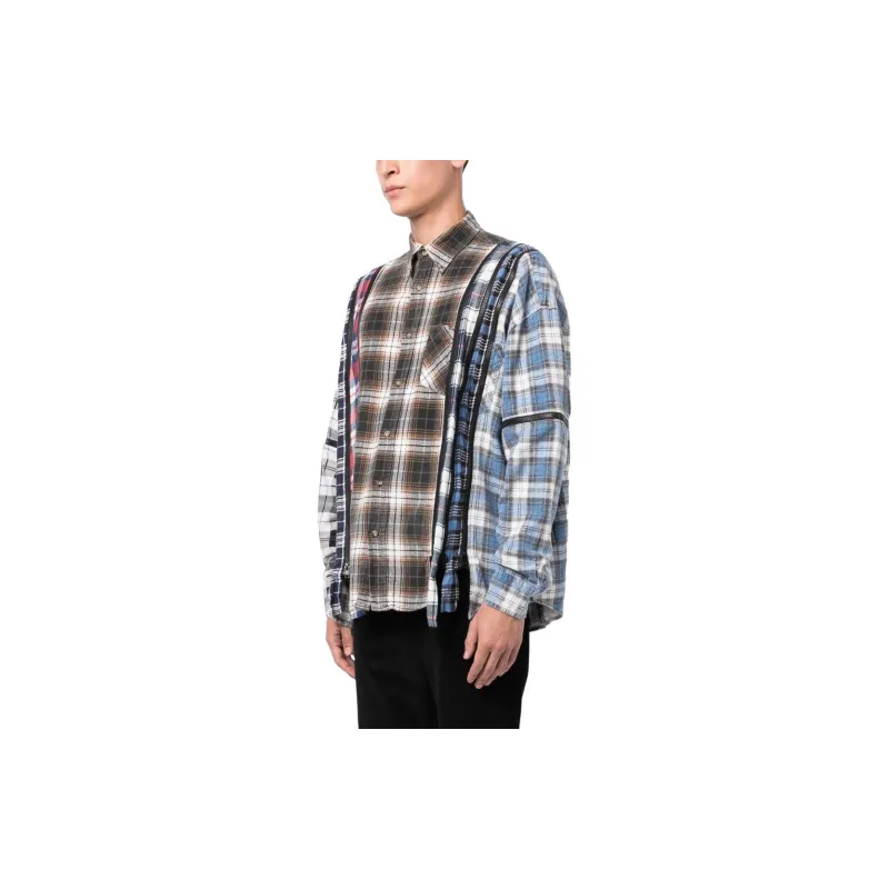 Needles Flannel Shirt 7 Cuts Zipped Wide Reflection Shirt-4