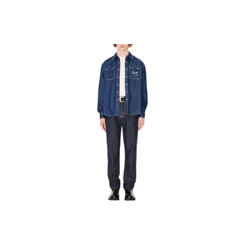 KENZO Logo Embroidered Buttoned Denim Shirt-2