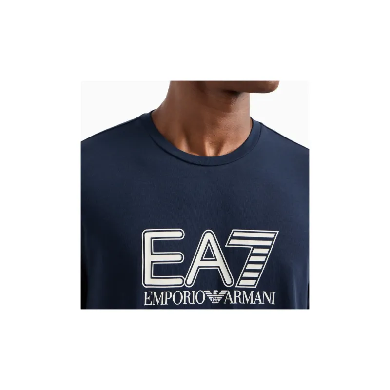 EMPORIO ARMANI EA7 Letter Logo Print Crew Neck Slim Fit Long Sleeved T Shirt Men's Navy Blue-4