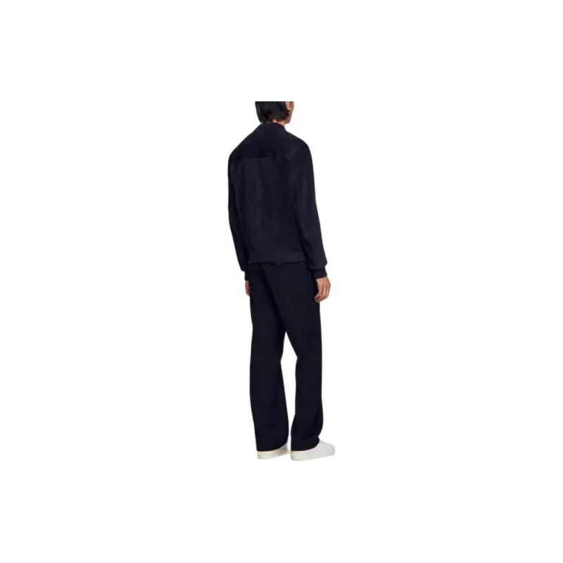 Sandro Suede Leather Jacket Jackets Coats Men's Black-2