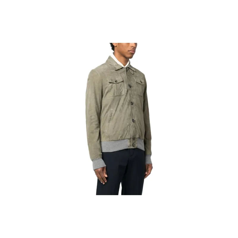 BARBA Leather Jackets Men Green-2
