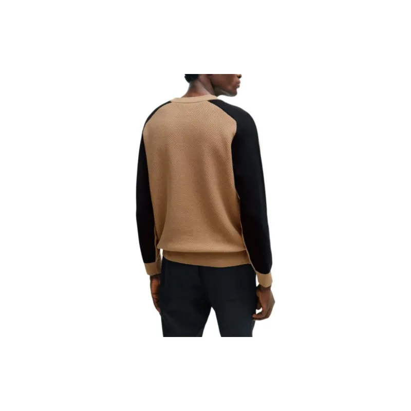 HUGO BOSS Cotton Sweater With Colour Blocking And Mesh Detail Sweater Men's Brown-2