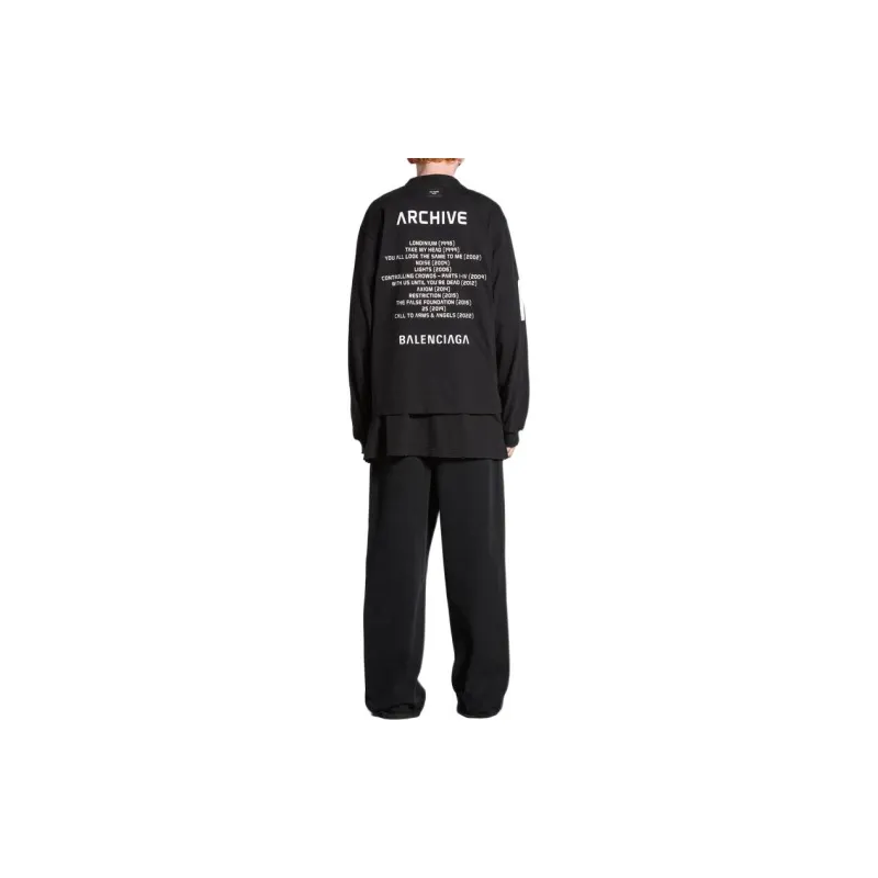 Balenciaga Archive Collection Connected Long Sleeve T Shirt Medium Fit T Shirt, Loose Fit Men's Black-3