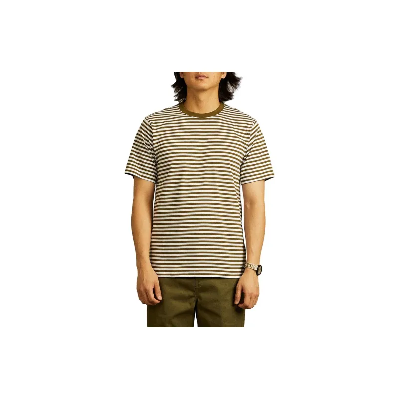 Dickies T Shirt Unisex White Dark Olive Green Stripes-1