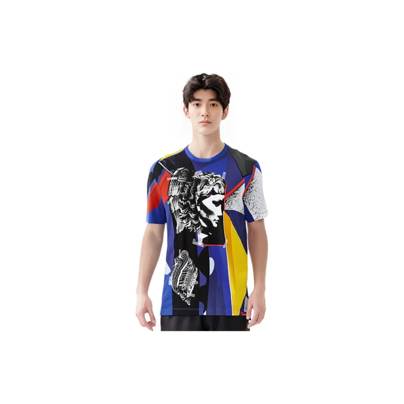 VERSACE Irregular Pattern Print Crew Neck T Shirt Royal Blue-10