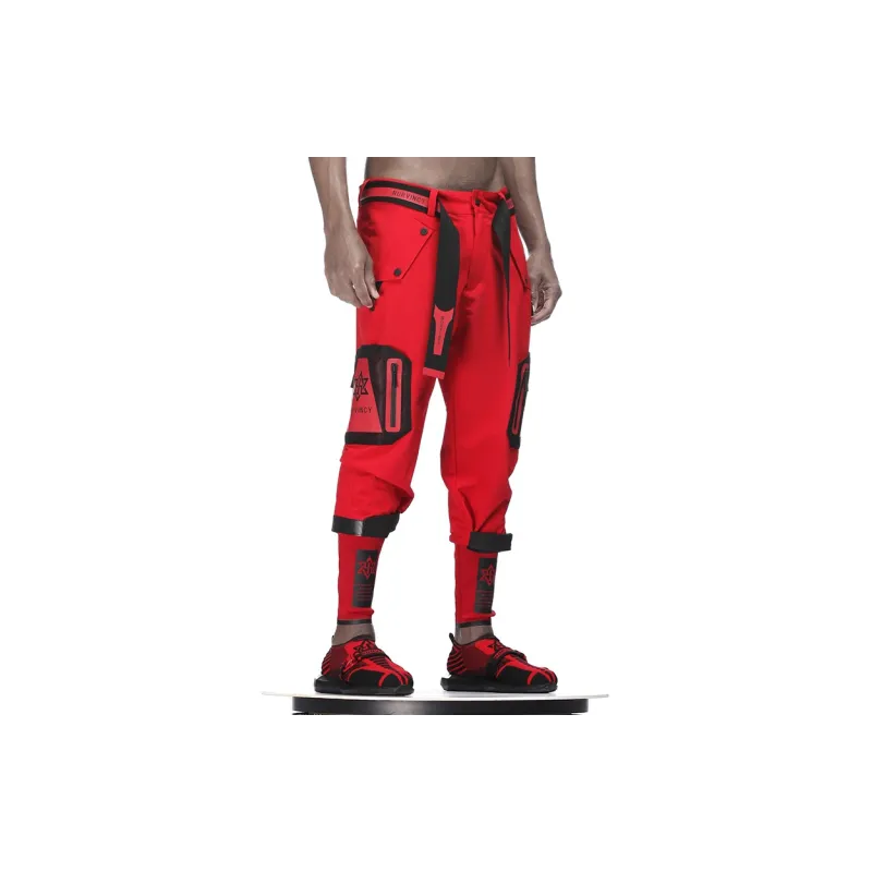 NORVINCY Mecha Punk Windproof Warm Casual Pants Unisex Red-5