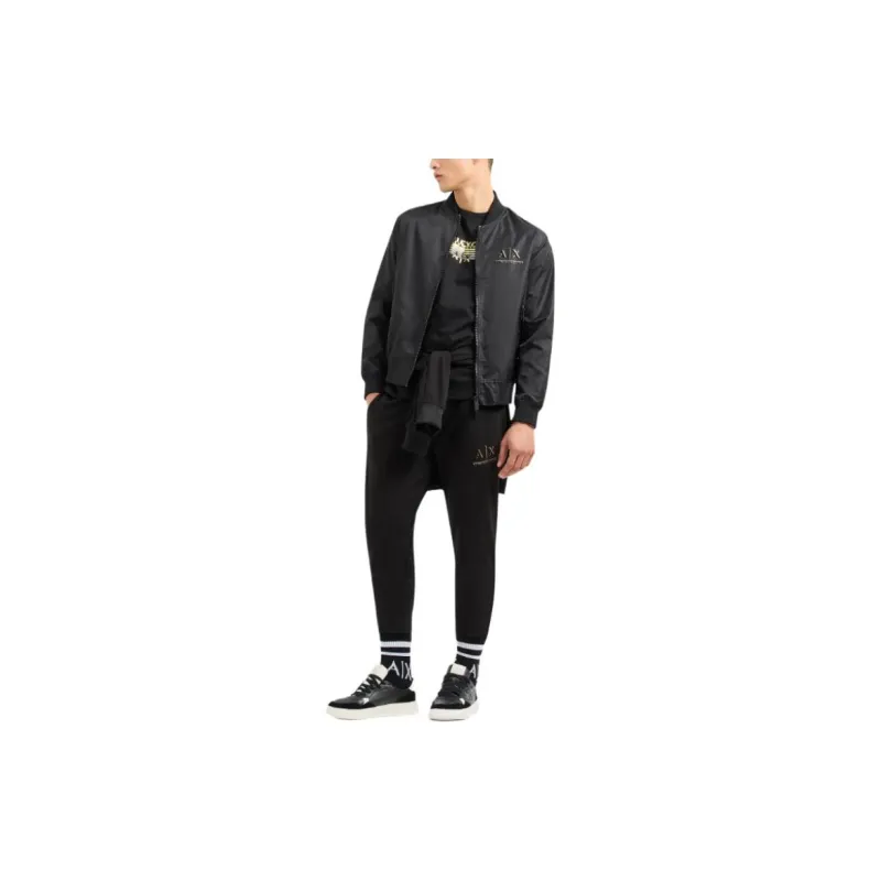 ARMANI EXCHANGEAE Letter Logo Print Crew Neck Short Sleeved T Shirt T Shirt Men's Black-3