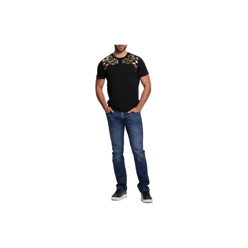 GUESS FW23 Eco Metallic Baroque Tee T-Shirt Men's Black-1
