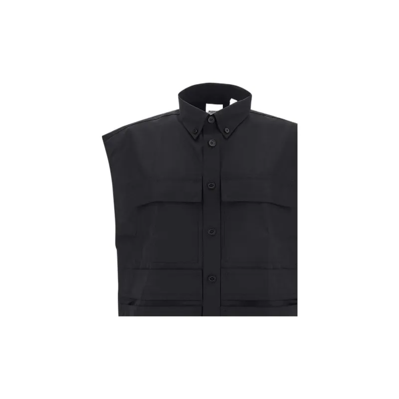 Burberry Panel Detailed Sleeveless Poplin Shirt-6