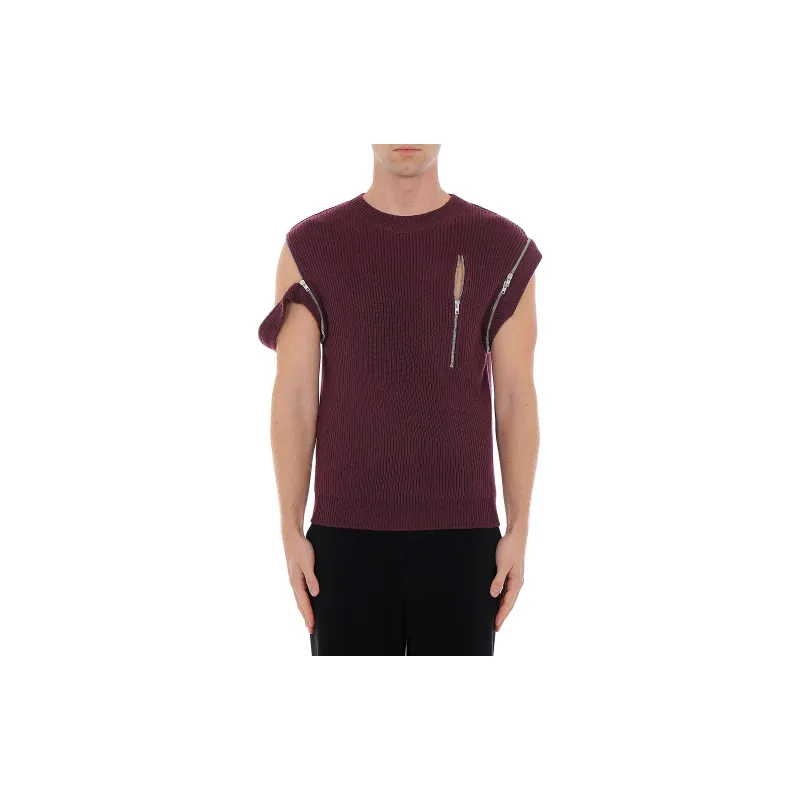 MOSCHINO SS24 Sleeveless Shirt With Zip Knitwear Men's Rose Red-1