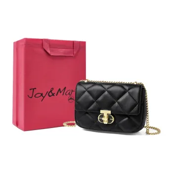 Joy&Mario Cow Leather Diamond Pattern Small Square Bag Shoulder Bag Shoulder Bag Regular Women's Classic Black/Ecru