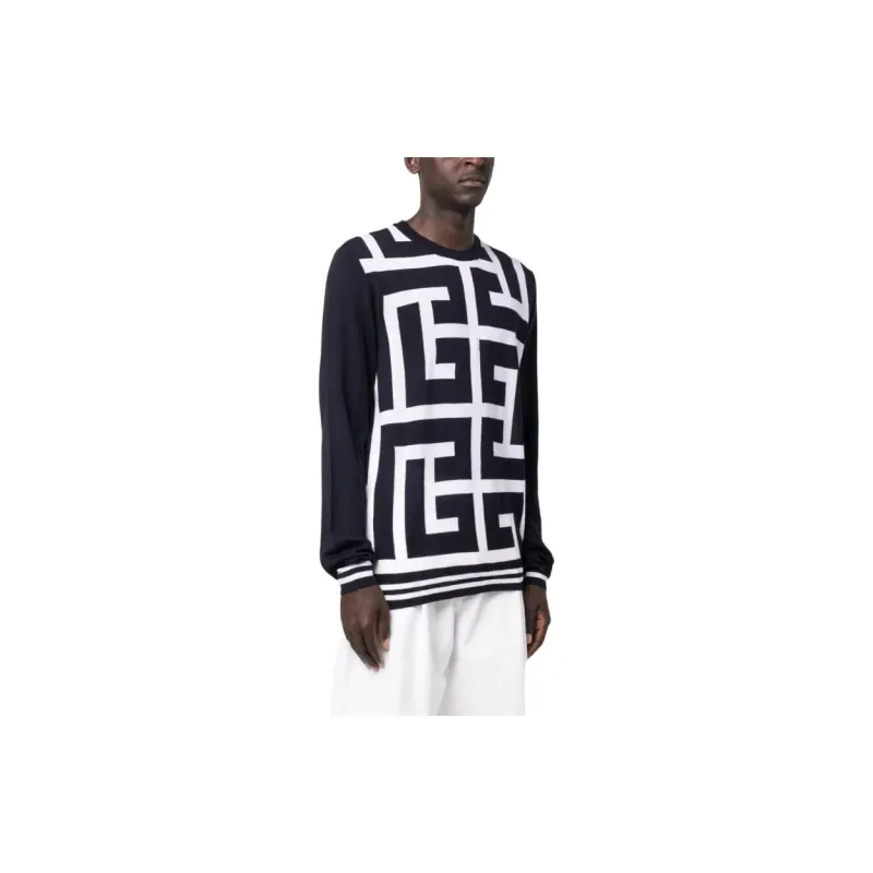 BALMAIN Monogram-print Merino Wool Jumper-3