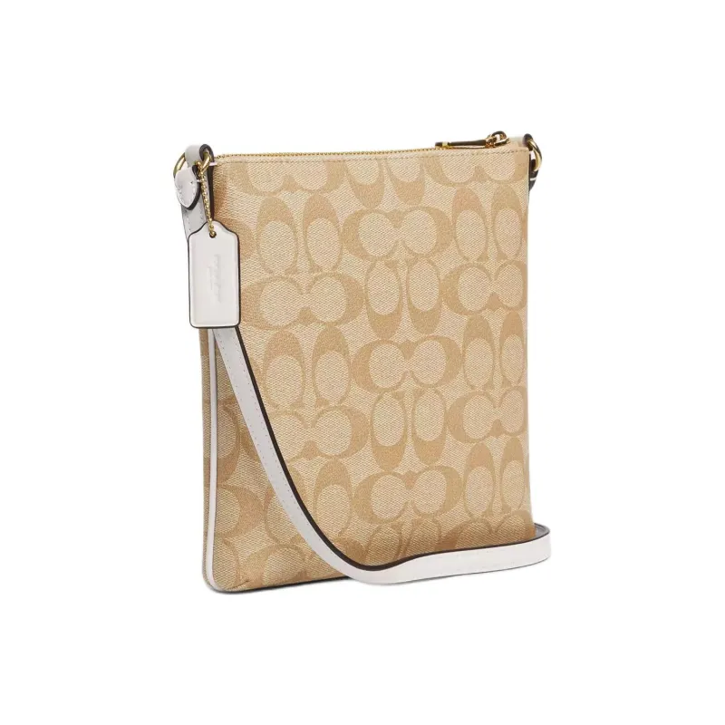 COACH Rowan Coated Canvas With Recycled Leather Shoulder Bag Crossbody Bag Mini Women's Gold & Light Khaki Chalk-1