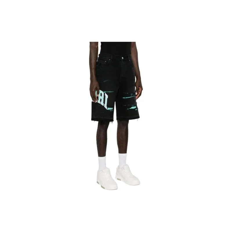 AMIRI Logo Patch Distressed Denim Bermuda Shorts-3