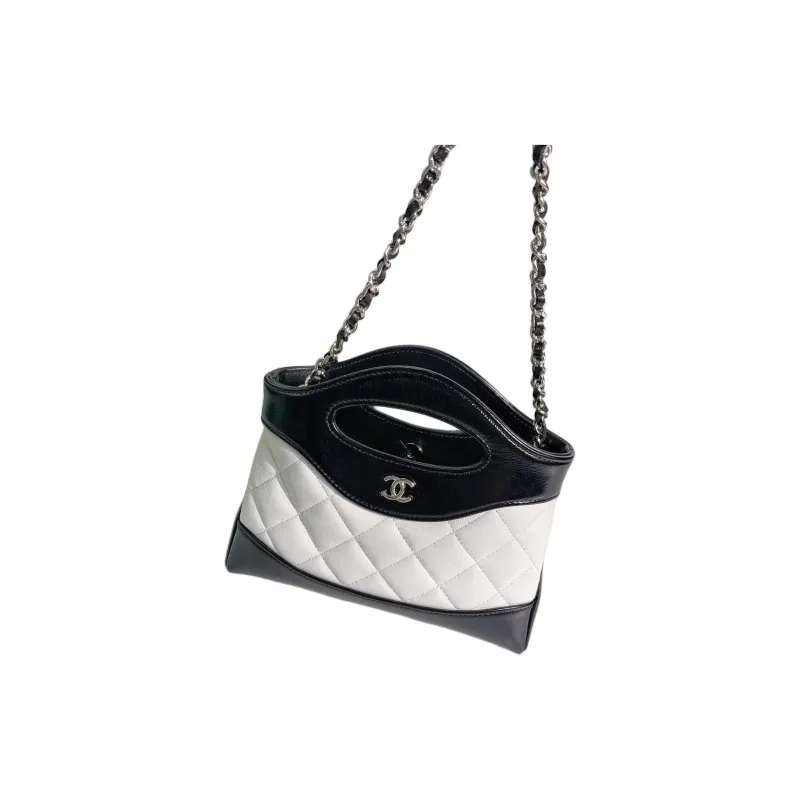 CHANEL Lambskin Handbag, Shoulder Bag, Crossbody Bag Women's White & Black-1