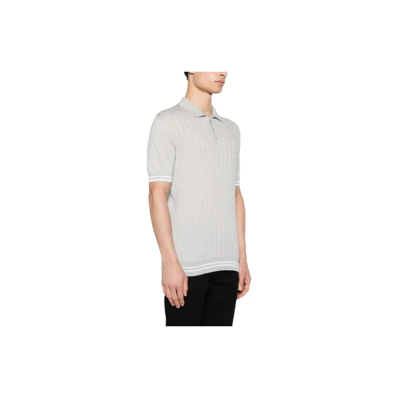 KITON Striped edge Ribbed Polo Jumper-3
