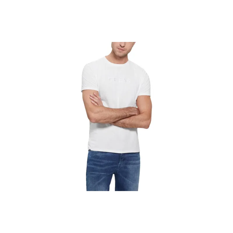GUESS Embroidered Logo Tee T Shirt Men's White-2