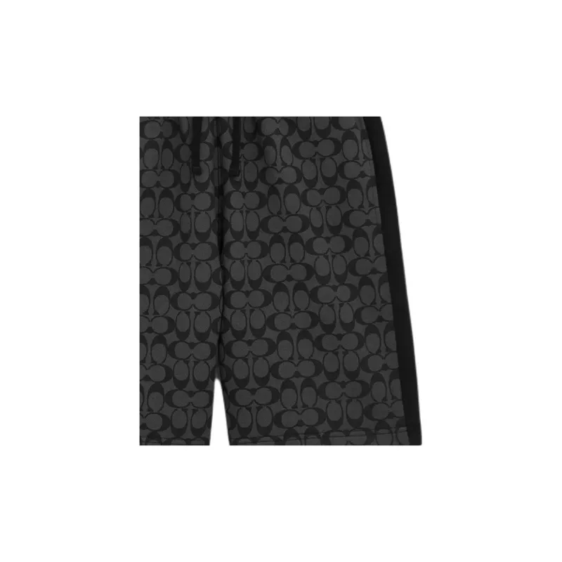 COACH Signature Men Logo Print Drawstring Straight Fit Casual Shorts Black-4