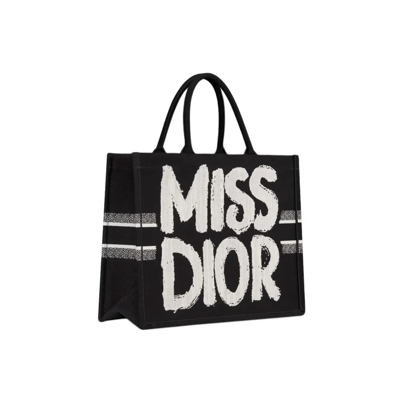 DIOR BookTote Cotton Tote Bag Shopping Bag Handbag Large Size Women's Black White-1
