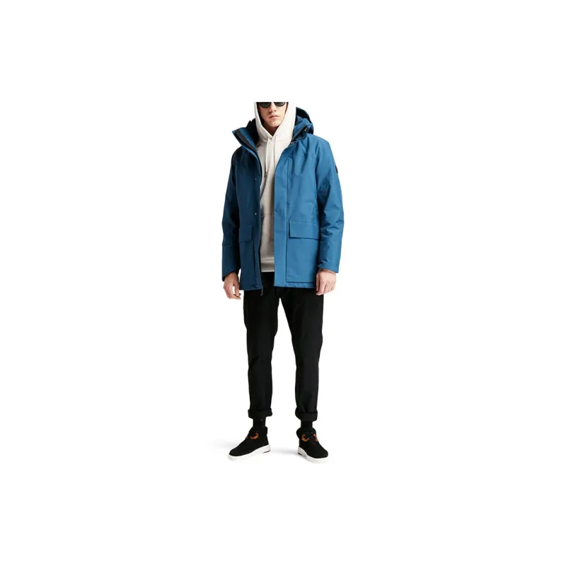 Timberland Solid Color Detachable Hood Puffer Jacket Men's Medium Blue-4
