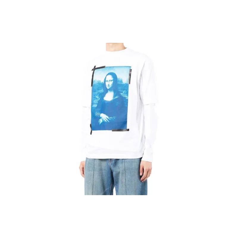 Off- Monalisa-print Long-sleeve Cotton T-shirt-3