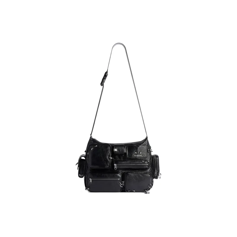 Balenciaga Superbusy Lambskin Messenger Bag With Piercings Shoulder Bag Men Black-4