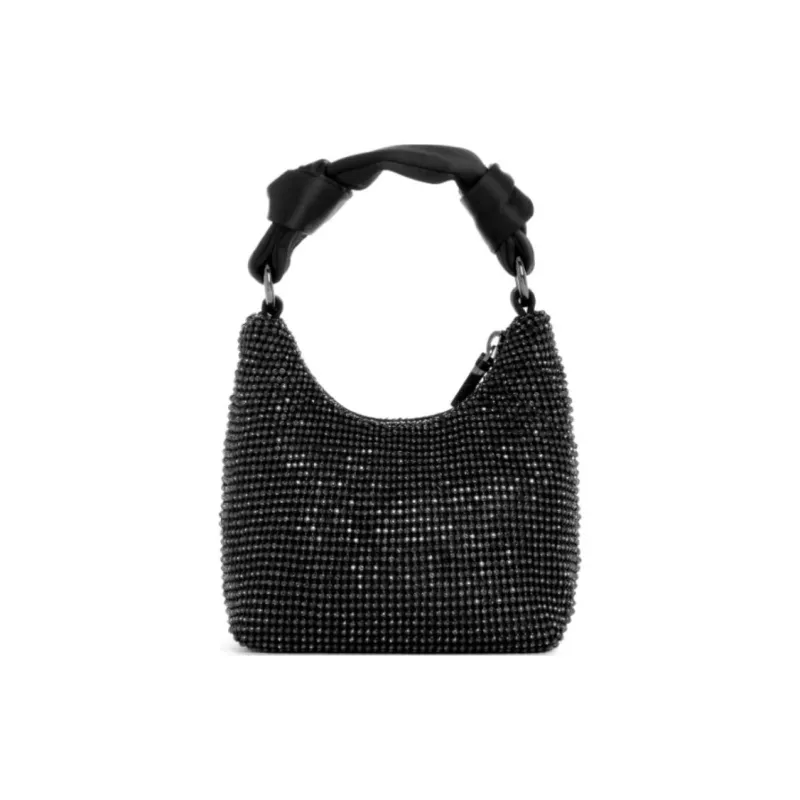 GUESS Rhinestone Patch Satin Hobo Bag Shoulder Bag Crossbody Bag Handbag Mini Women's Black-2