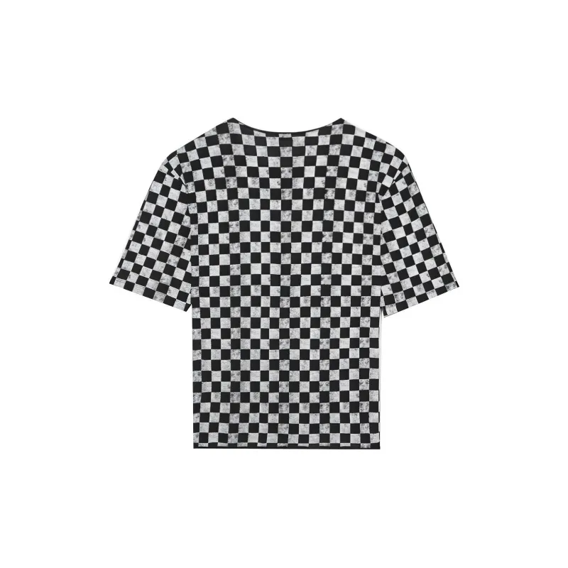 SAINT LAURENT Check Printed Crewneck T-Shirt-1