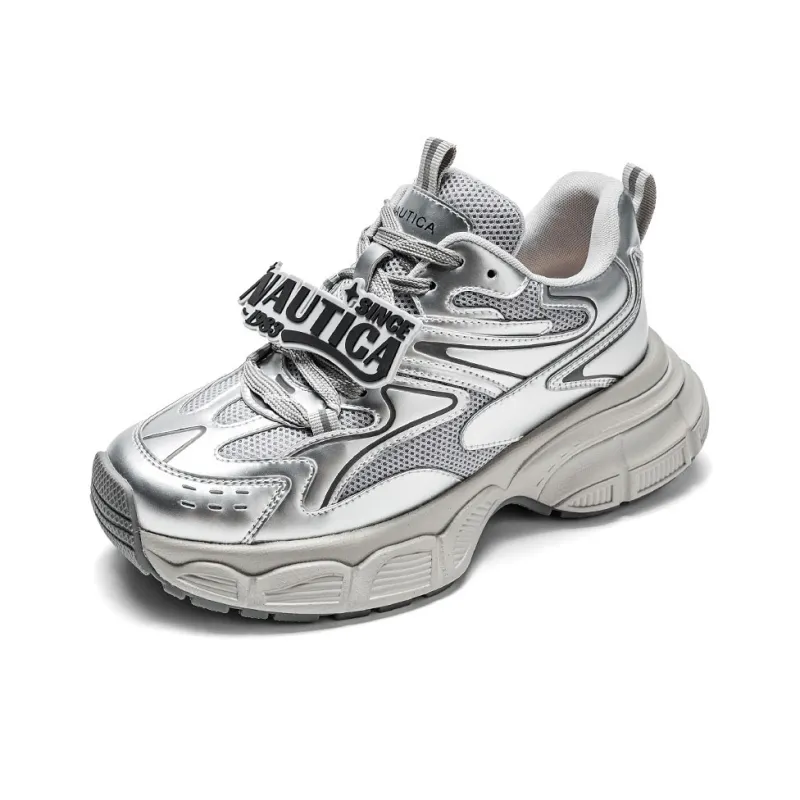 NAUTICA Cushioning Anti-Slip Wear-Resistant Breathable Height Increasing Low-Top Chunky Sneakers Unisex Silver-2
