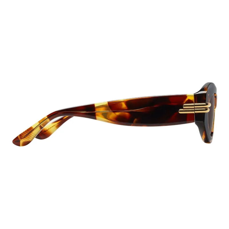 Bottega Veneta Plastic Metal Oval Sunglasses Women's Cigar Brown-2