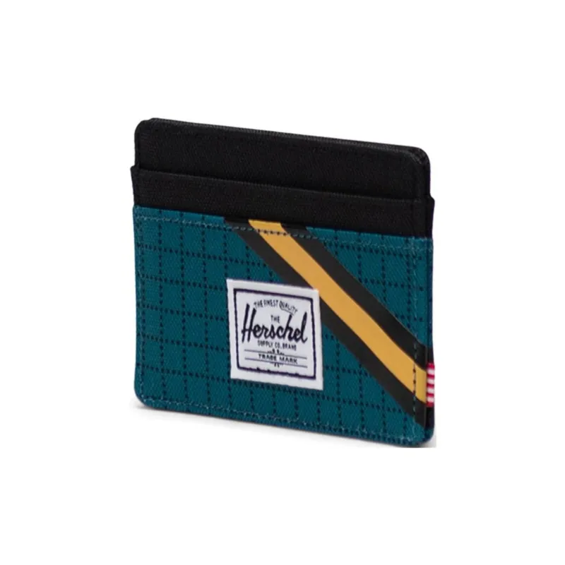 Herschel Polyester Coin Purse, Card Holder Unisex Mesh Harbor Blue/Classic Black/Amber Yellow-0