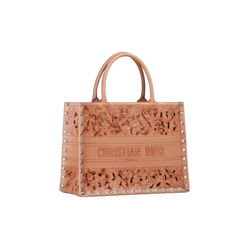 DIOR BookTote Calfskin Tote Bag Shopping Bag Handbag Medium Size Women's Beige-1