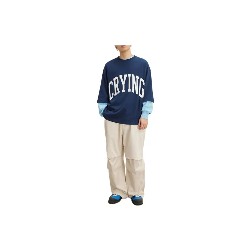 Crying Center Drop Shoulder Sleeve T Shirt Unisex Navy Blue-1