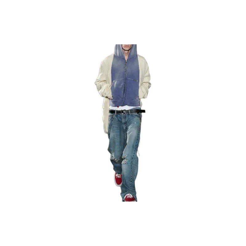 Maison Mihara Yasuhiro Zip-Up Bleached Hoodie Jackets Coats Men's Purple-2