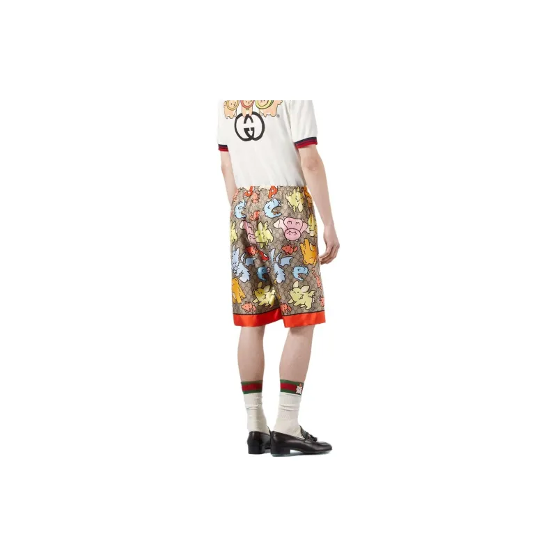 GUCCI Gg Print Silk Twill Shorts-4
