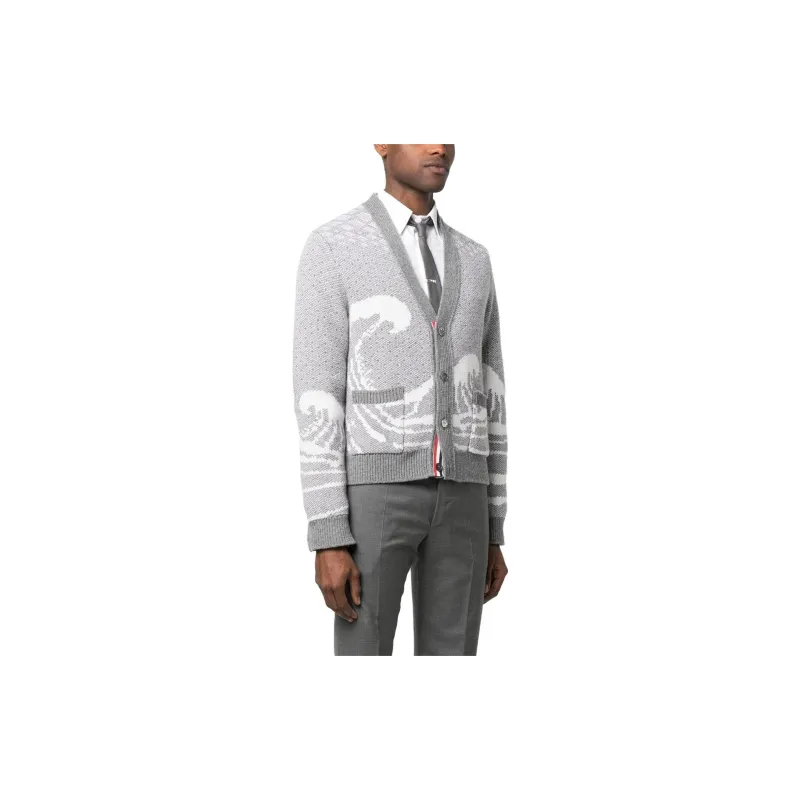 THOM BROWNE Wave print Knit Cardigan-3