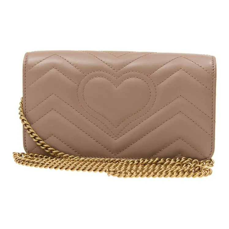 GUCCI Marmont Cow Leather Shoulder Bag Crossbody Bag Mini Women's Nude-2